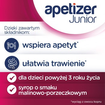 Apetizer Junior, syrop, o smaku malinowo-porzeczkowym, 100 ml