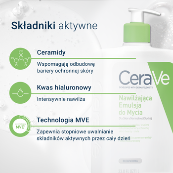 CeraVe, nawilżająca emulsja do mycia dla skóry normalnej i suchej, 236 ml