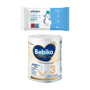 Zestaw, Bebiko PRO+ 3, odżywcza formuła na bazie mleka dla dzieci powyżej 1. roku życia, 700 g + Pikabu Baby Care, chusteczki nawilżane Pure, 60 szt.