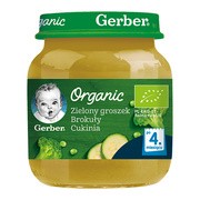 Gerber Organic, zielony groszek, brokuły, cukinia, 4 m+, 125 g