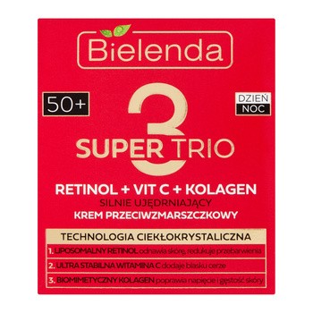 Bielenda Super Trio, silnie ujędrniający krem przeciwzmarszczkowy RETINOL + VIT C + KOLAGEN 50+, 50 ml