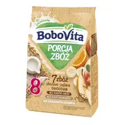 BoboVita Porcja Zbóż, kaszka mleczna 7 zbóż, zbożowo-jaglana, owocowa, 8 m+, 210 g