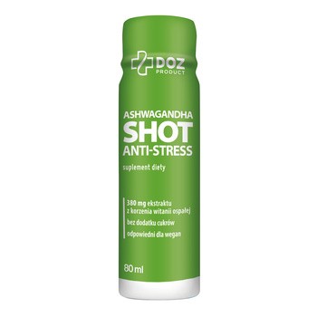 DOZ Product Ashwagandha Shot Anti-Stress, płyn, smak owocowy, 80 ml