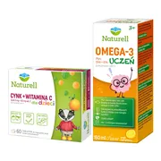 Zestaw Naturell Omega-3 Uczeń, płyn, 150 ml + Naturell Cynk + Witamina C dla dzieci, tabletki do rozgryzania i żucia, smak pomarańczowy, 60 szt.