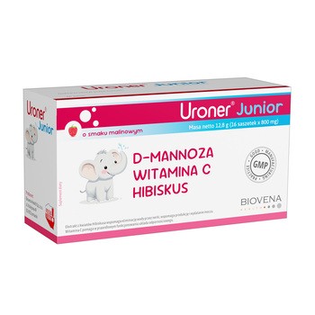 Uroner Junior, saszetki z proszkiem, smak malinowy, 16 szt.