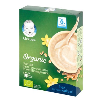 Gerber Organic, kaszka, pszenno-owsiana, waniliowa, 6 m+,  240 g