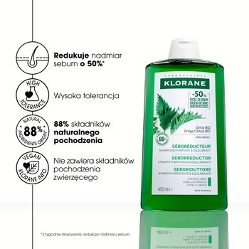 Klorane, seboregulujący szampon z organiczną pokrzywą, 400 ml