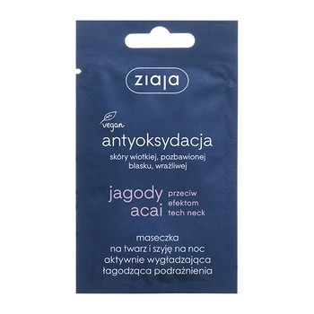 Ziaja Jagody Acai, maseczka na twarz i szyję na noc aktywnie wygładzająca, 7 ml (saszetka)