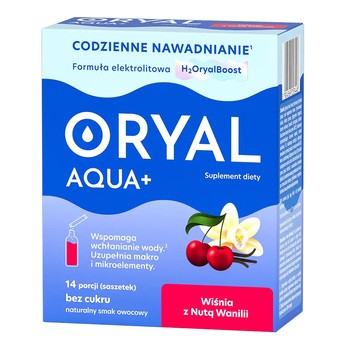 Oryal Aqua+, saszetki z proszkiem, smak wiśnia z nutą wanilii, 14 szt.