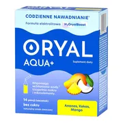Oryal Aqua+, saszetki z proszkiem, smak ananas-kokos-mango, 14 szt.