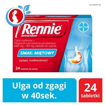 Rennie Antacidum, 680 mg+80 mg, tabletki do ssania, smak miętowy, 24 szt.