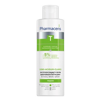 Pharmaceris T Sebo-Acidum-Claris, oczyszczający płyn bakteriostatyczny do twarzy, dekoltu i pleców, 190 ml