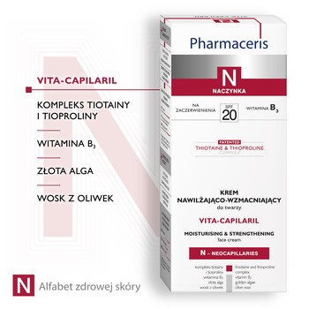 Pharmaceris N Vita-Capilaril, krem nawilżająco-wzmacniający, SPF 20, 50 ml