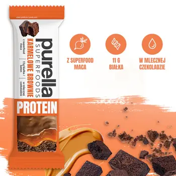 Purella Superfoods, baton proteinowy karmelowe brownie, 45 g