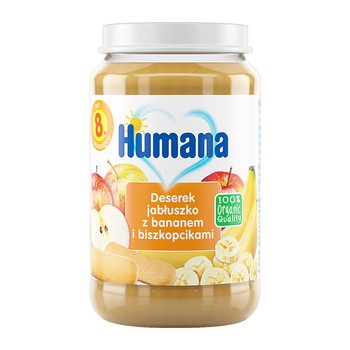 Humana 100% Organic, Deser jabłko-banan z biszkoptami, 8 m+, 190 g