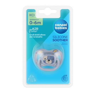 Canpol Babies Cute Animals, smoczek uspokajający, silikonowy symetryczny,  0-6 m, niebieski, 1 szt.