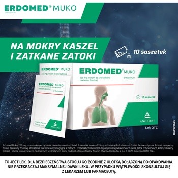 Erdomed Muko, 225 mg, proszek do sporządzania zawiesiny doustnej, 10 saszetek