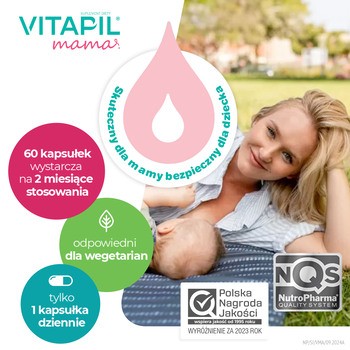 Vitapil Mama, wypadanie włosów po ciąży i podczas karmienia piersią, kapsułki twarde, 60 szt.