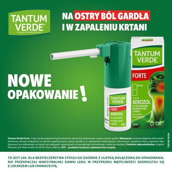 Tantum Verde Forte, 3 mg/ml, aerozol do stosowania w jamie ustnej i gardle, 15 ml