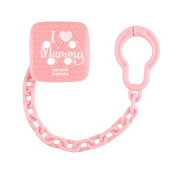 Canpol Babies, łańcuszek do smoczka uspokajającego I LOVE MUMMY, różowy, 1 szt.