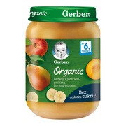 Gerber Organic, banany z jabłkiem, gruszką i brzoskwiniami, 6 m+, 190 g
