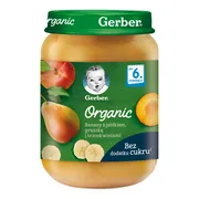 Gerber Organic, banany z jabłkiem, gruszką i brzoskwiniami, 6 m+, 190 g