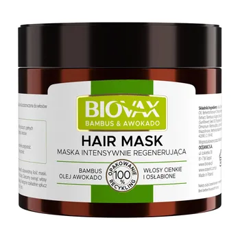 Biovax Bambus & Olej Avocado, intensywnie regenerująca maseczka do włosów, 250 ml