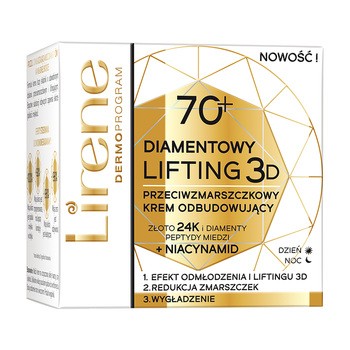 Lirene Dermoprogram Diamentowy Lifting 3D, przeciwzmarszczkowy krem odbudowujący 70+, 50 ml