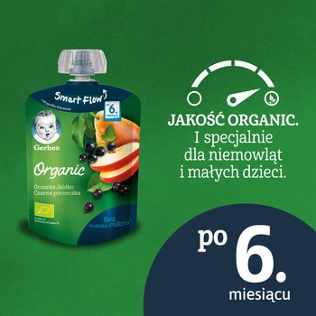 Gerber Organic, mus gruszka, jabłko, czarna porzeczka, 6 m+, 90 g