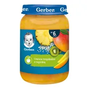 Gerber, Owoce tropikalne z tapioką, 6 m+, 190 g