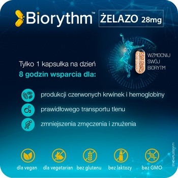 Biorythm Żelazo 28 mg, kapsułki o przedłużonym uwalnianiu, 30 szt.