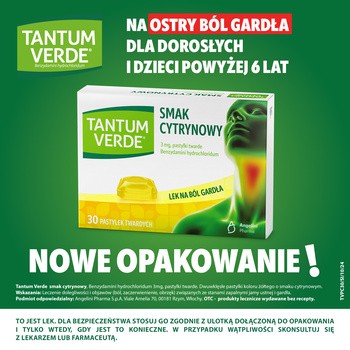 Tantum Verde smak cytrynowy, 3 mg, pastylki twarde, 30 szt.