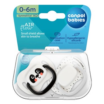 Canpol Babies, smoczek uspokajający, silikonowy symetryczny, 0-6 m, BabiesBoo biały, 2 szt.