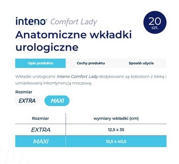 Inteno Comfort Lady, wkłady anatomiczne urologiczne, Extra, 20 szt.