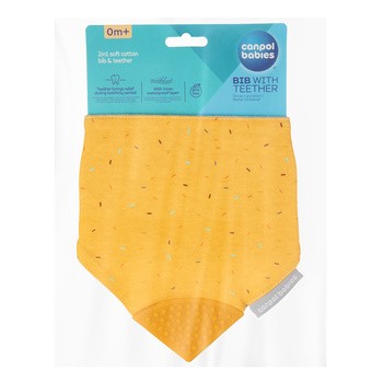 Canpol Babies, śliniak materiałowy z gryzakiem, żółty, 1 szt.