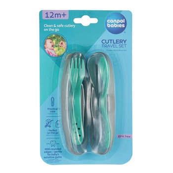 Canpol Babies, zestaw sztućców dla dziecka w etui, turkusowy, 1 szt.