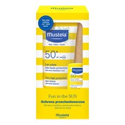 Zestaw Mustela Fun in the Sun, mleczko przeciwsłoneczne bardzo wysoka ochrona, SPF50+, 100 ml + sztyft przeciwsłoneczny, bardzo wysoka ochrona, SPF50, 9 ml