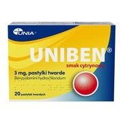 Uniben smak cytrynowy, 3 mg, pastylki twarde, 20 szt.