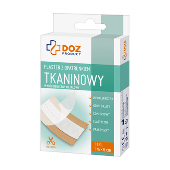DOZ PRODUCT Plaster z opatrunkiem, tkaninowy, 1 m x 6 cm, 1 szt.