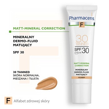 Pharmaceris F, mineralny dermo-fluid matujący SPF 30, 30 Tanned, 30 ml
