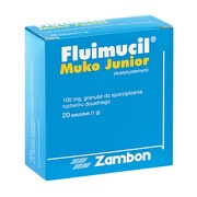 Fluimucil Muko Junior, 100 mg / 1 g, granulat, 20 saszetek