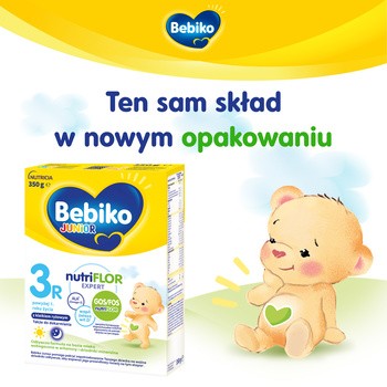 Bebiko Junior 3R NUTRIflor Expert, odżywcza formuła na bazie mleka z kleikiem ryżowym, powyżej 1. roku życia, proszek, 350 g
