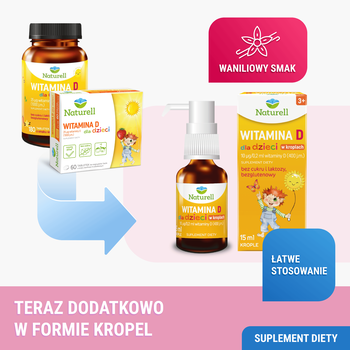 Naturell Witamina D dla dzieci, krople, smak waniliowy, 15 ml