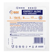 DOZ PRODUCT, kompresy jałowe z gazy bawełnianej, 17-nitkowe, 8-warstwowe, 10 cm x 10 cm, 3 szt.