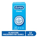 Durex, Classic, prezerwatywy ze środkiem nawilżającym, 12 szt.
