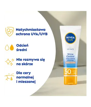 Nivea Sun Shine Control, matujący krem do twarzy SPF 50, medium tinted, 50 ml