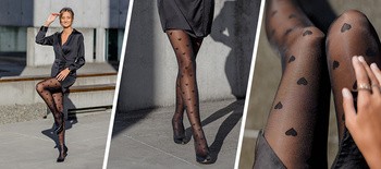 Veera Fashion, rajstopy wzorzyste, 70 DEN, czarne w serca, rozmiar M