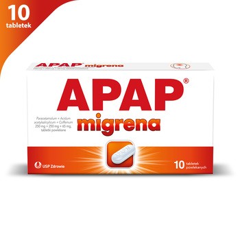 Apap migrena, 250 mg + 250 mg + 65 mg, tabletki powlekane, 10 szt.