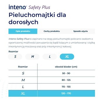 Inteno Safety Plus, pieluchomajtki dla dorosłych, XL, 15 szt.