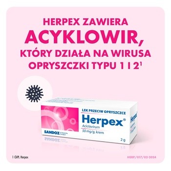Herpex, 50 mg/g, krem, 2 g (tuba)